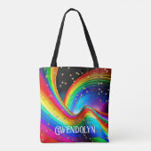 Rechtvaardige regenboog & gouden sterren tote bag (Achterkant)