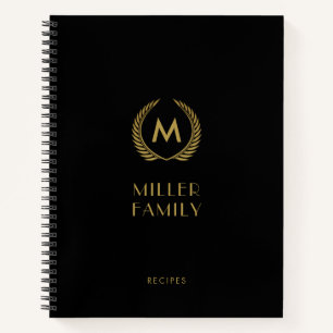 Recipbook van Elegant Black Gold Monogram Notitieboek