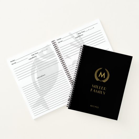 Recipbook van Elegant Black Gold Monogram Notitieboek (Binnen)