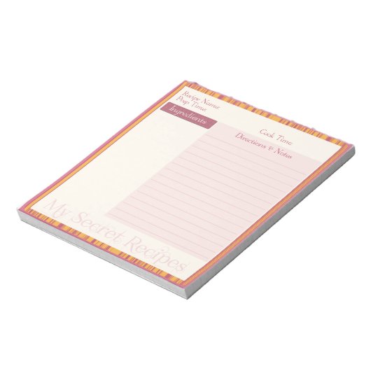 Recipe Blocnote in Warm Roze en Gele Stripe (Linkerzijde)