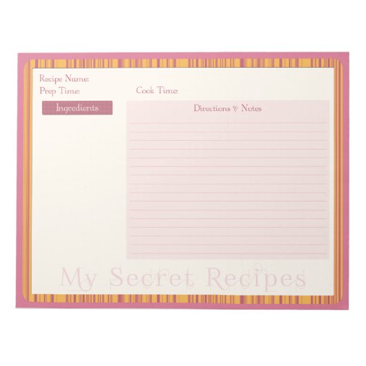 Recipe Blocnote in Warm Roze en Gele Stripe (Voorkant)