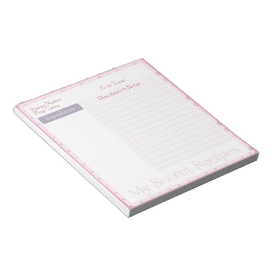 Recipe Blocnote in zoete roze Stippen (Schuin)