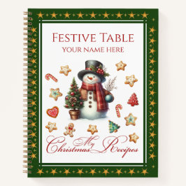 Recipe Book Snowman & Christmas Cookies Green Notitieboek