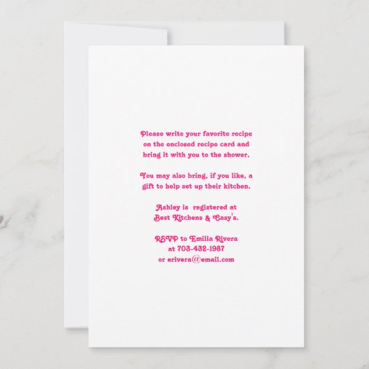 Recipe Bridal Shower Invitation | Pop Art Rozen Kaart (Achterkant)