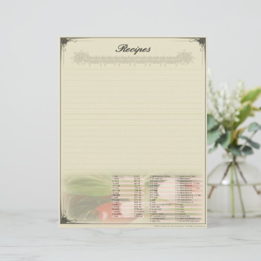 Recipe briefhoofd met meetconversie (Staand voorkant)