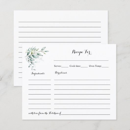 Recipe Card Eucalyptus Greenery Vrijgezellenfeest (Voorkant / Achterkant)