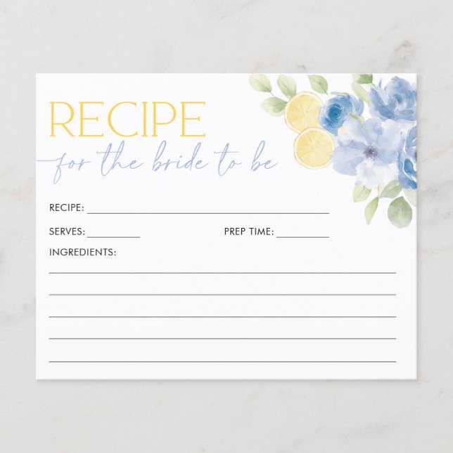 Recipe Card Main Squeeze Blue Citrus Bridal Shower (Voorkant)