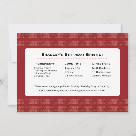 Recipe Card Utils Red Party Invitation Kaart (Voorkant)