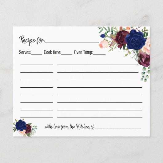 Recipe card vrijgezellenfeest bruiloft floral (Voorkant)