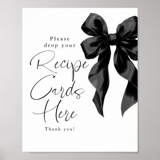 Recipe Cards Black Bow Bridal Shower Sign Poster (Voorkant)