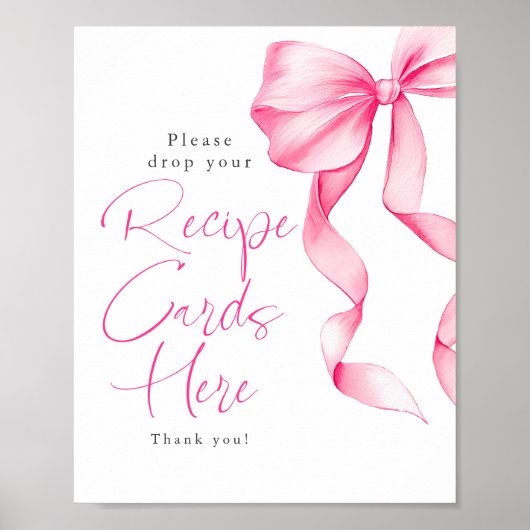 Recipe Cards Blush Pink Bow Bridal Shower Sign Poster (Voorkant)
