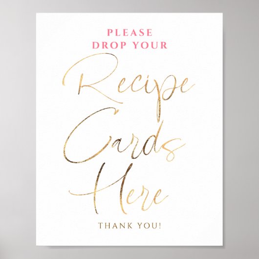 Recipe Cards Pink and Gold Bridal Shower Sign Poster (Voorkant)