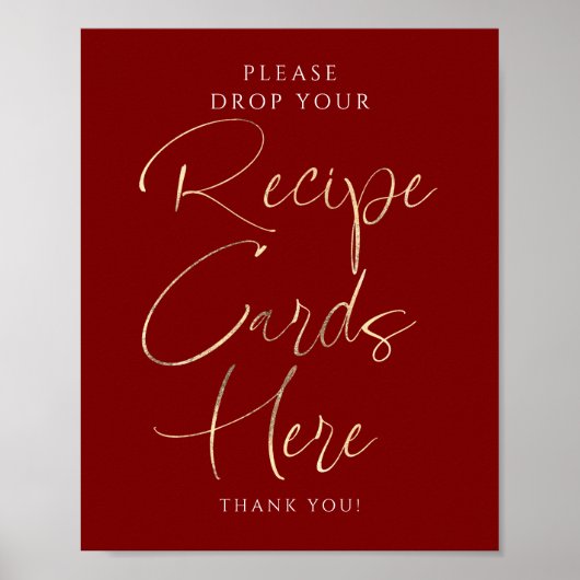 Recipe Cards Red and Gold Bridal Shower Sign Poster (Voorkant)