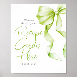 Recipe Cards Sage Green Bow Bridal Shower Sign Poster