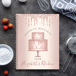 Recipe Cookbook Cake Bakery Roos Gold Glitter Drip Notitieboek