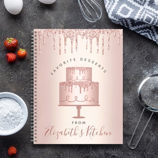 Recipe Cookbook Cake Bakery Roos Gold Glitter Drip Notitieboek