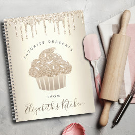 Recipe Cookbook Cupcake Bakery Gold Glitter Driver Notitieboek