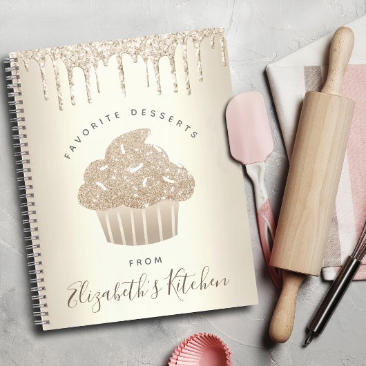 Recipe Cookbook Cupcake Bakery Gold Glitter Driver Notitieboek