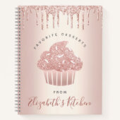 Recipe Cookbook Cupcake Bakery Roos Gold Glitter Notitieboek (Voorkant)