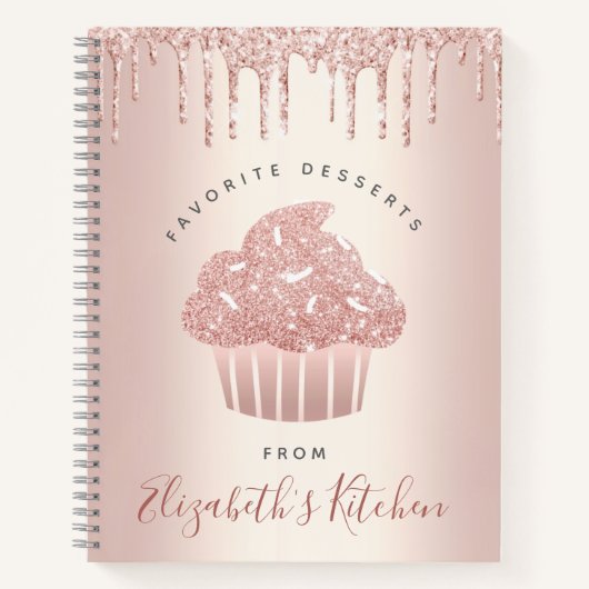 Recipe Cookbook Cupcake Bakery Roos Gold Glitter Notitieboek (Voorkant)