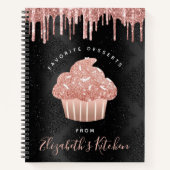 Recipe Cookbook Cupcake Roos Gold Glitter op zwart Notitieboek (Voorkant)