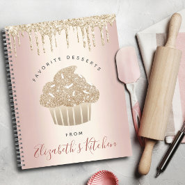 Recipe Cookbook Gold Glitter Cupcake Bakery Pink Notitieboek