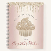 Recipe Cookbook Gold Glitter Cupcake Bakery Pink Notitieboek (Voorkant)