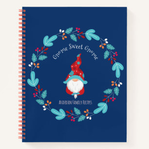 Recipe Cookbook Holiday Gnome Floral WreatBlue Notitieboek