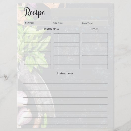 Recipe cookbook page insert (Voorkant)