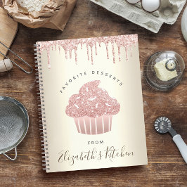 Recipe Cookbook Pink Glitter Cupcake Bakery Gold Notitieboek