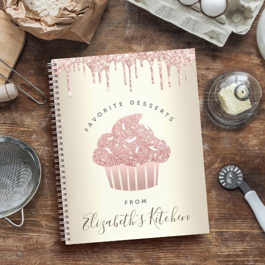 Recipe Cookbook Pink Glitter Cupcake Bakery Gold Notitieboek