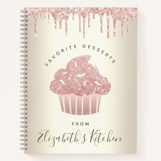 Recipe Cookbook Pink Glitter Cupcake Bakery Gold Notitieboek (Voorkant)