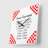 Recipe Equivalents Red White Kitchen Clock Vierkante Klok (Hoek)