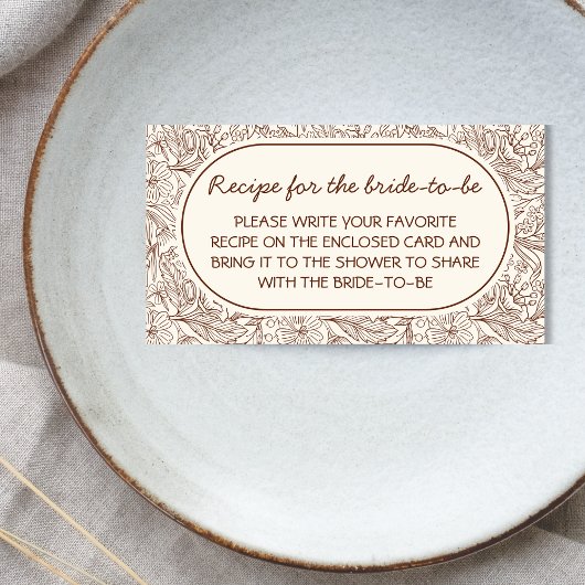 Recipe For Bride Floral Brown Handwritten Informatiekaartje