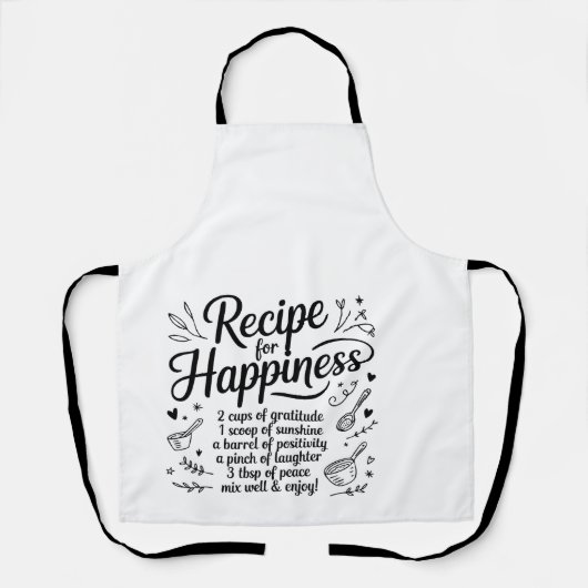 Recipe for Happiness Family Recipe Kitchen Quotes Schort (Voorkant)