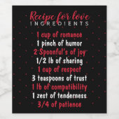 Recipe for love ingredients valentines wijn etiket (Enkel label)