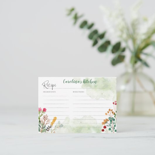 Recipe-kaart met waterverf wildbloemen informatiekaartje (Staand voorkant)
