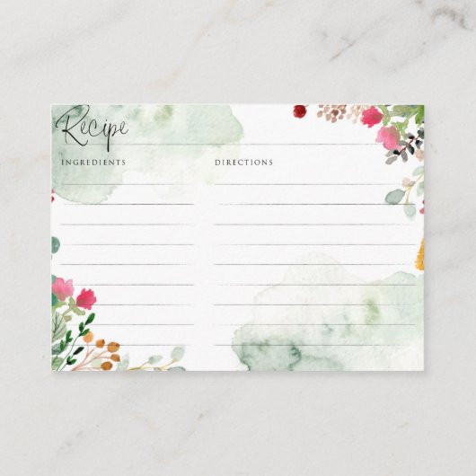 Recipe-kaart met waterverf wildbloemen informatiekaartje (Achterkant)