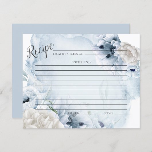 RECIPE-KAART | Rustige Waterverf Blauwe Bloemen (Voorkant / Achterkant)