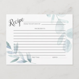RECIPE-KAART   Stamblauwe Waterverf Eucalyptus Briefkaart