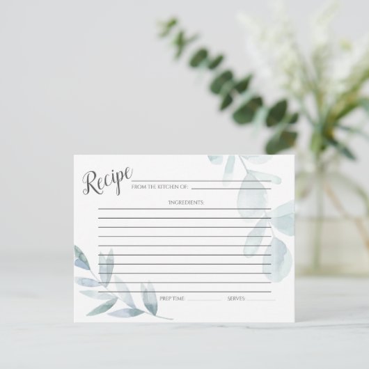 RECIPE-KAART | Stamblauwe Waterverf Eucalyptus Briefkaart (Staand voorkant)