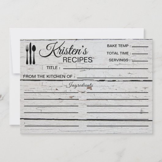 Recipe Kitchen Dish Ingredients White Wood Kaart (Voorkant)