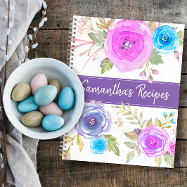 Recipe kookboek kic blue paarse florale waterverf notitieboek