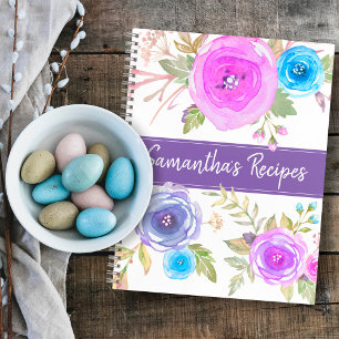 Recipe kookboek kic blue paarse florale waterverf notitieboek