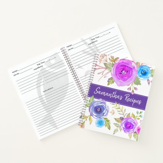 Recipe kookboek kic blue paarse florale waterverf notitieboek (Binnen)