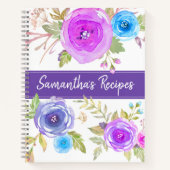Recipe kookboek kic blue paarse florale waterverf notitieboek (Voorkant)