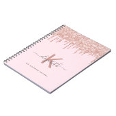 Recipe kookboek monogram glitter roos goud roze notitieboek (Linkerzijde)
