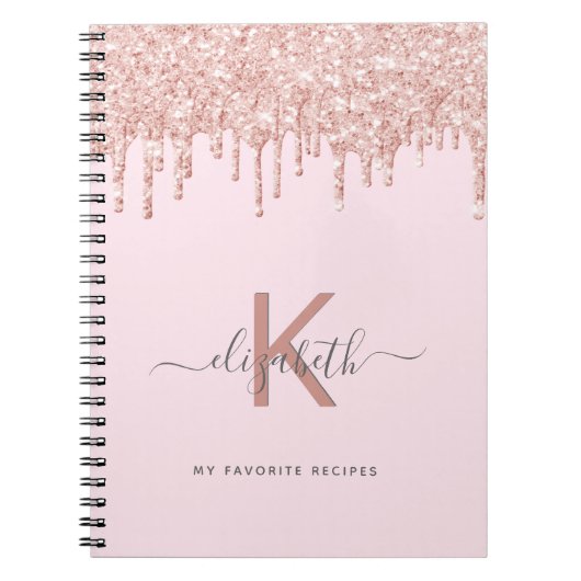 Recipe kookboek monogram glitter roos goud roze notitieboek (Voorkant)