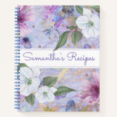 Recipe kookboek,  paarse florale waterverf notitieboek (Voorkant)