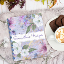 Recipe kookboek,  paarse florale waterverf